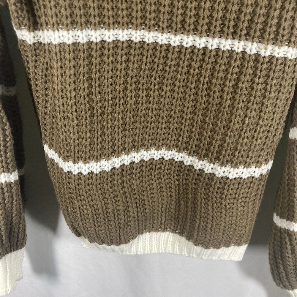SHEIN brown white striped crew neck long sleeve knit pullover sweater XS - Picture 4 of 8